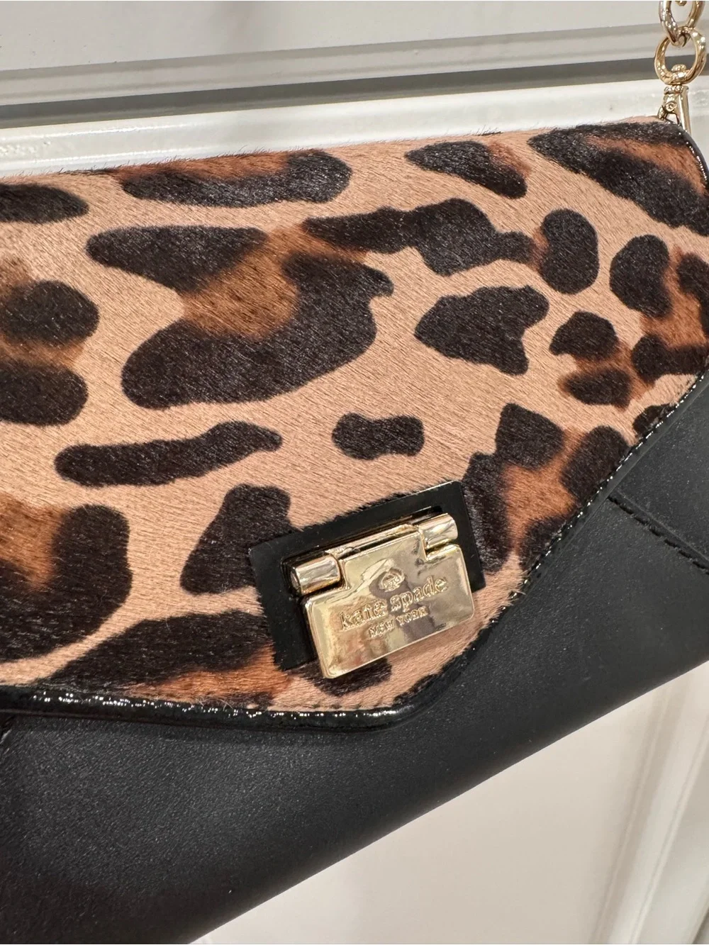 Kate Spade Leopard Calf Hair Wallet On Chain Crossbody Clutch Black